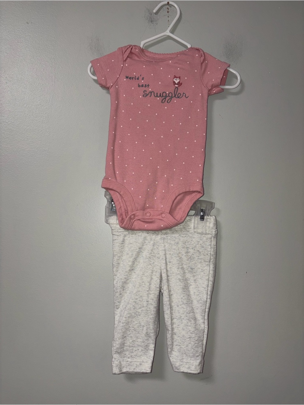 Just One You by Carters Pink World’s Best Snuggler Body Suit Gray Pants Set 0-3M